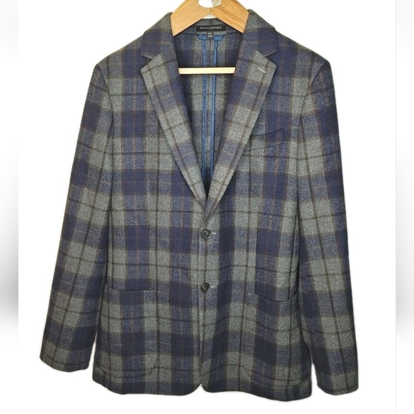 Banana Republic Wool Blazer Jacket Men 42 Long Plaid Unstructured Tailored Fit - Picture 15 of 15